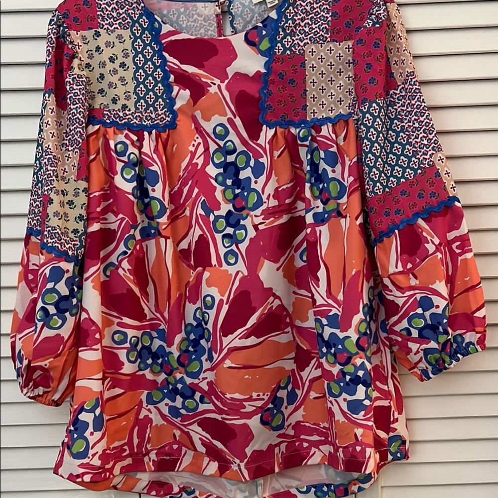 Umgee Red and Pink Blouse Vibrant Top